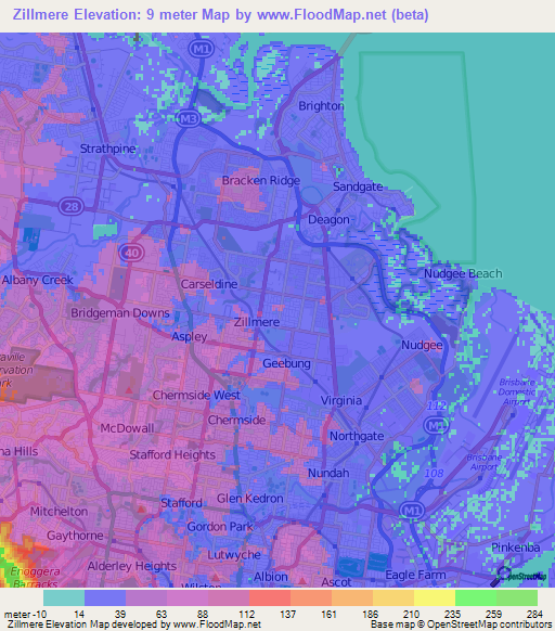 Zillmere,Australia Elevation Map