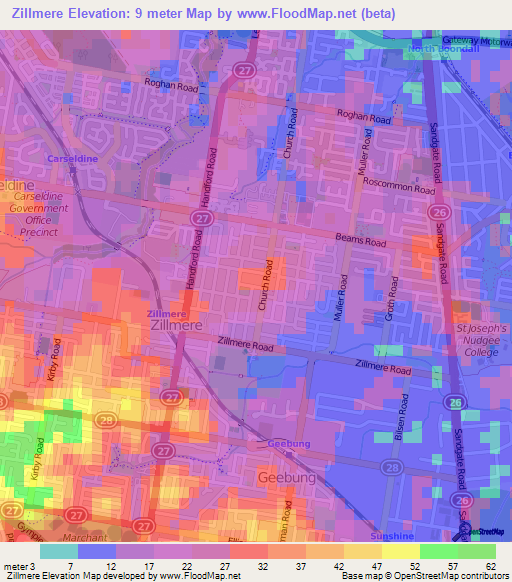 Zillmere,Australia Elevation Map