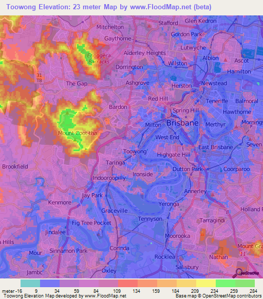 Toowong,Australia Elevation Map