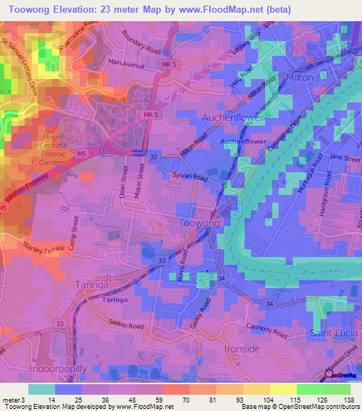 Toowong,Australia Elevation Map