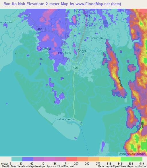 Elevation Of Ban Ko Nok,thailand Elevation Map, Topography, Contour