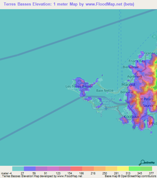 Terres Basses,Saint Martin Elevation Map