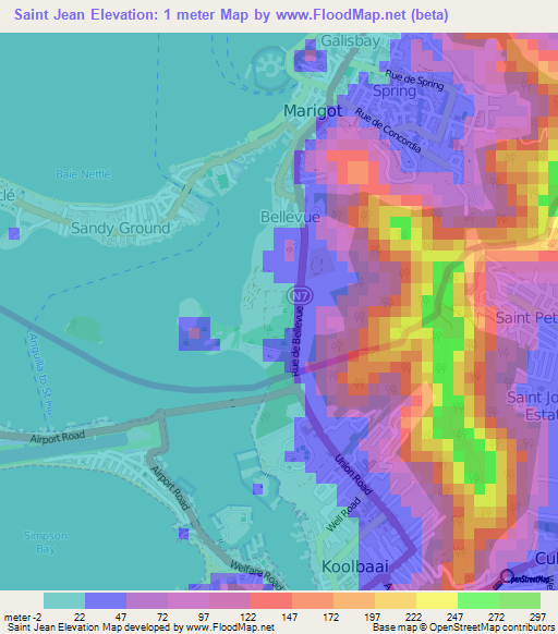 Saint Jean,Saint Martin Elevation Map