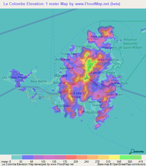 La Colombe,Saint Martin Elevation Map