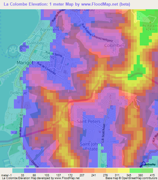 La Colombe,Saint Martin Elevation Map