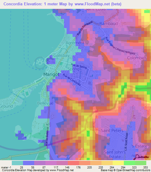 Concordia,Saint Martin Elevation Map