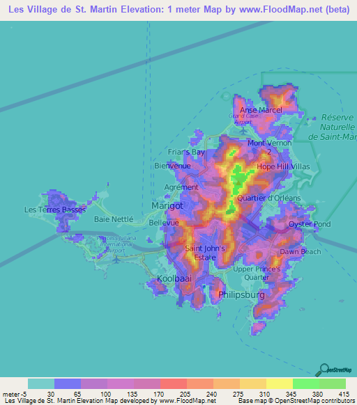 Les Village de St. Martin,Saint Martin Elevation Map