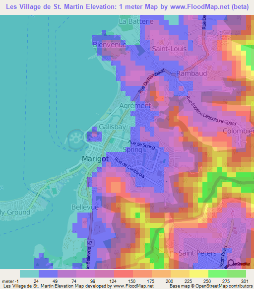 Les Village de St. Martin,Saint Martin Elevation Map