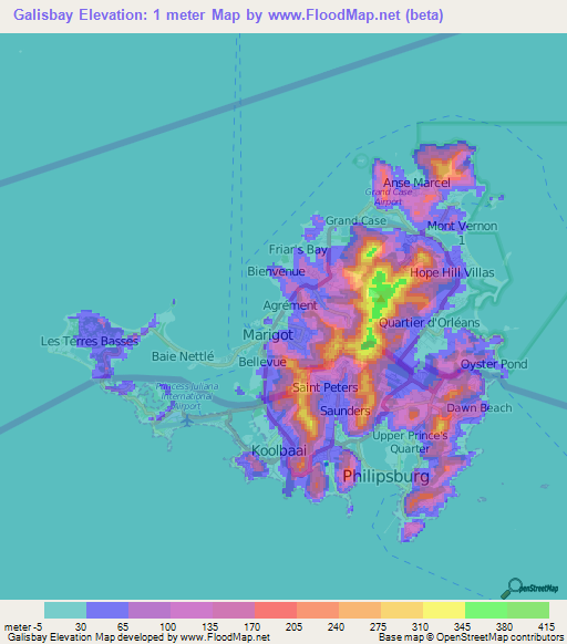 Galisbay,Saint Martin Elevation Map