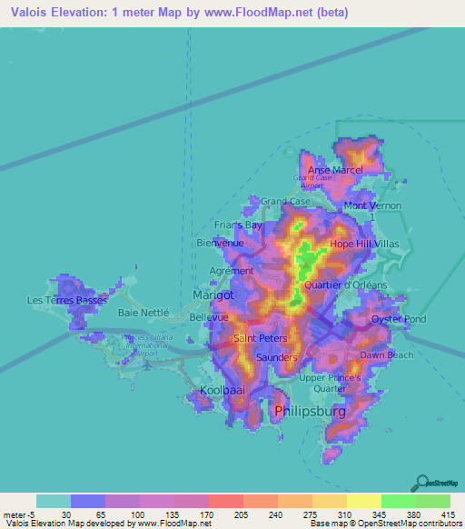 Valois,Saint Martin Elevation Map