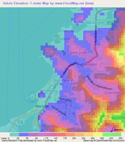 Valois,Saint Martin Elevation Map