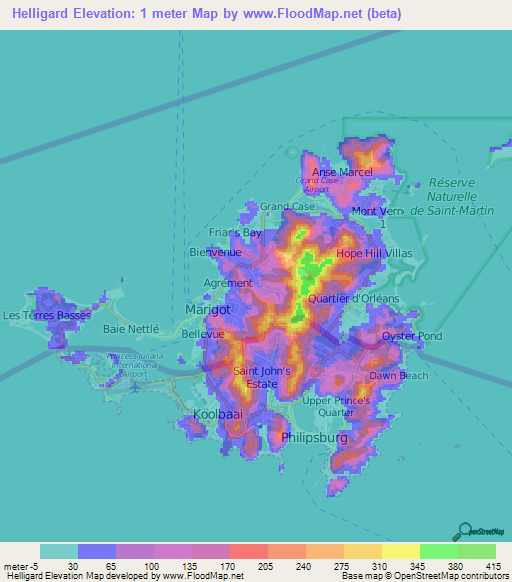 Helligard,Saint Martin Elevation Map