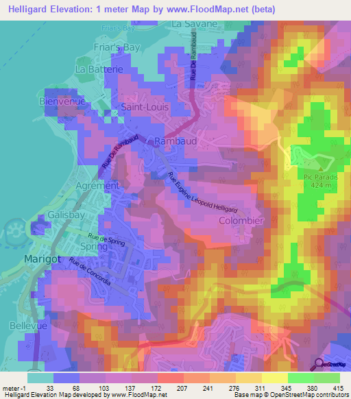 Helligard,Saint Martin Elevation Map