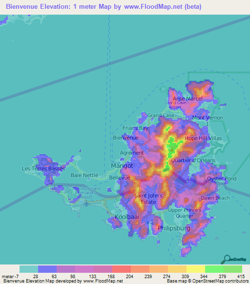 Bienvenue,Saint Martin Elevation Map