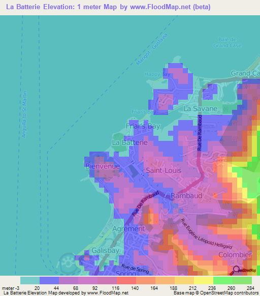 Elevation of La Batterie,Saint Martin Elevation Map, Topography, Contour
