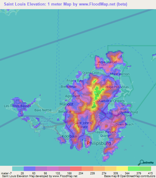 Saint Louis,Saint Martin Elevation Map