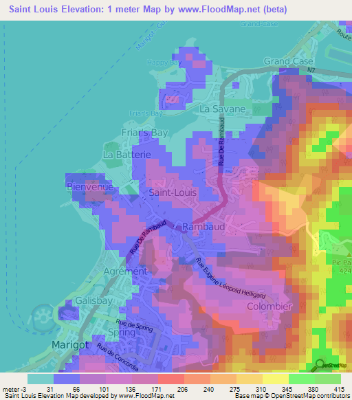 Saint Louis,Saint Martin Elevation Map