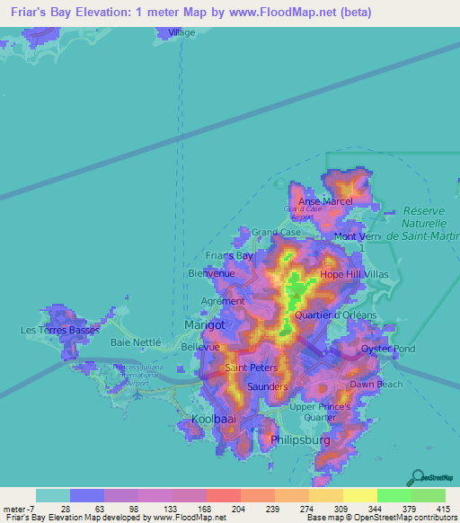 Friar's Bay,Saint Martin Elevation Map