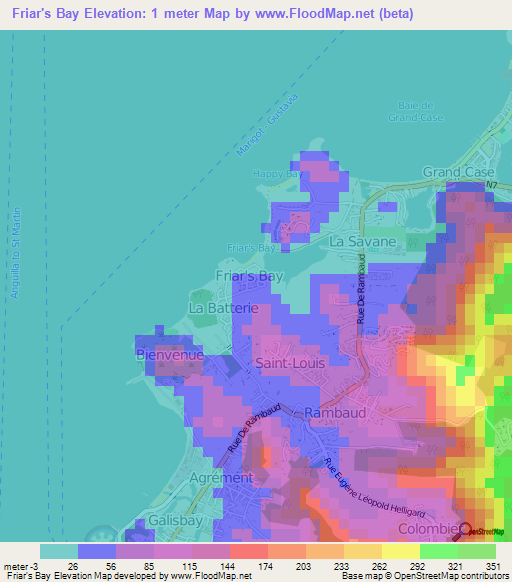 Friar's Bay,Saint Martin Elevation Map