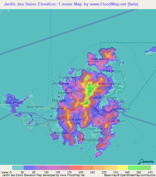 Jardin des Dains,Saint Martin Elevation Map