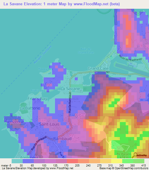 La Savane,Saint Martin Elevation Map