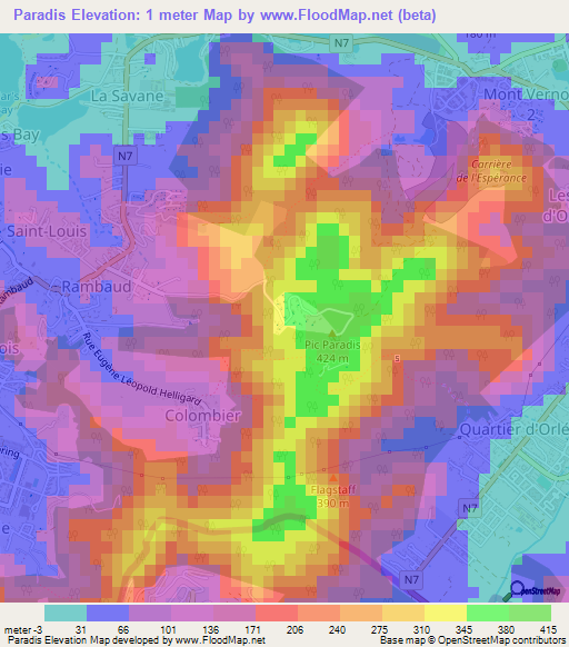 Paradis,Saint Martin Elevation Map