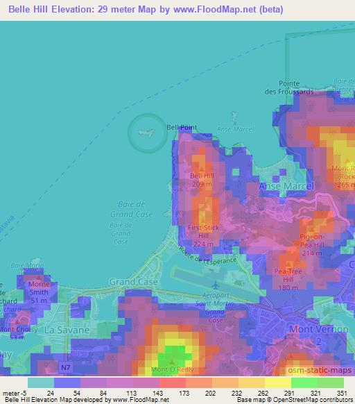 Belle Hill,Saint Martin Elevation Map