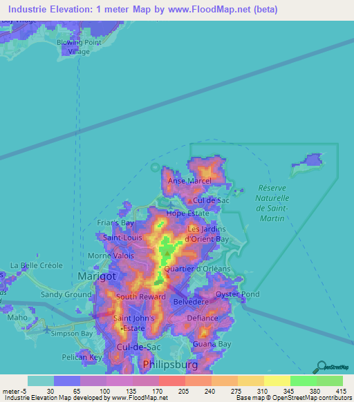 Industrie,Saint Martin Elevation Map