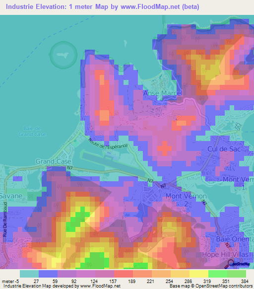 Industrie,Saint Martin Elevation Map