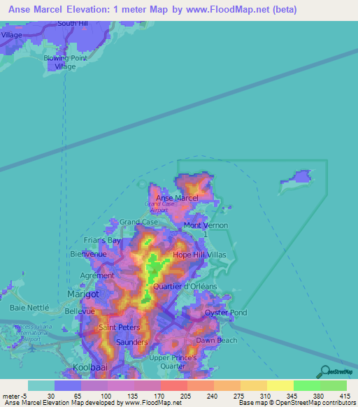 Anse Marcel,Saint Martin Elevation Map