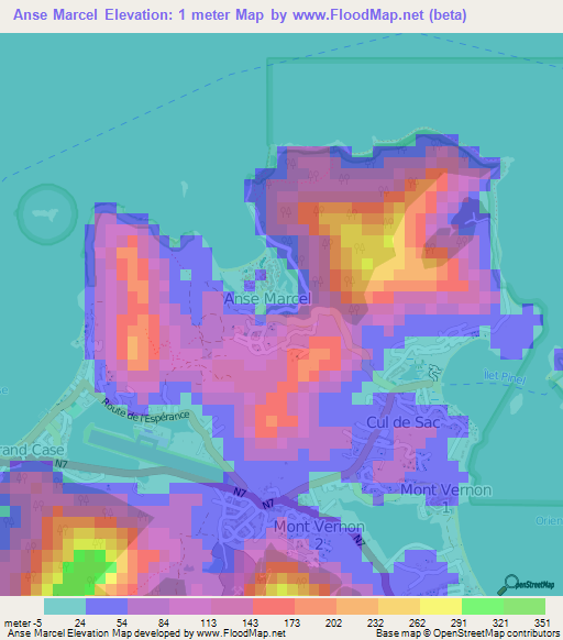 Anse Marcel,Saint Martin Elevation Map