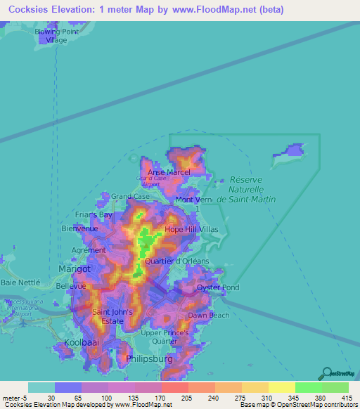 Cocksies,Saint Martin Elevation Map