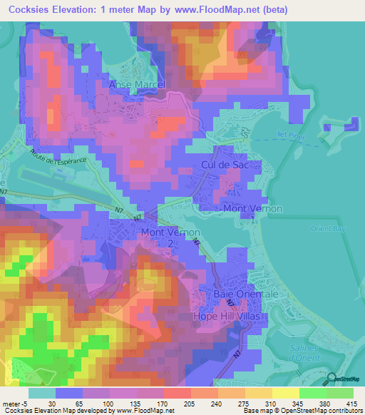 Cocksies,Saint Martin Elevation Map