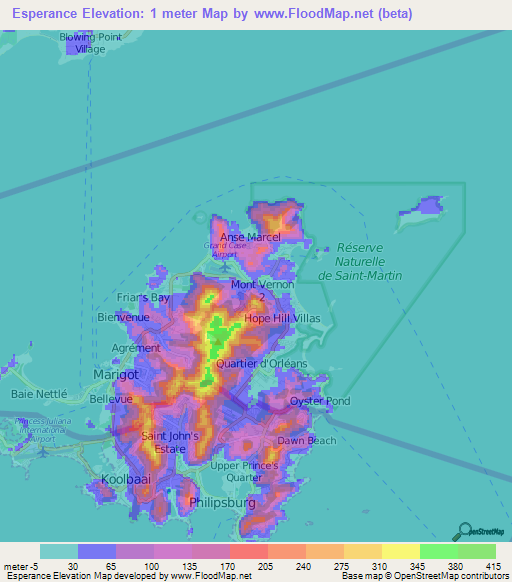 Esperance,Saint Martin Elevation Map