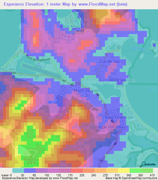 Esperance,Saint Martin Elevation Map