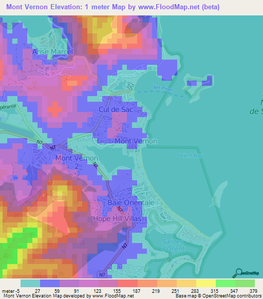 Mont Vernon,Saint Martin Elevation Map