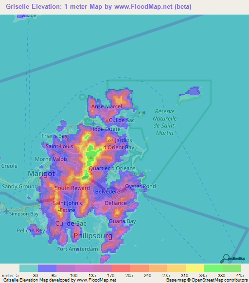 Griselle,Saint Martin Elevation Map