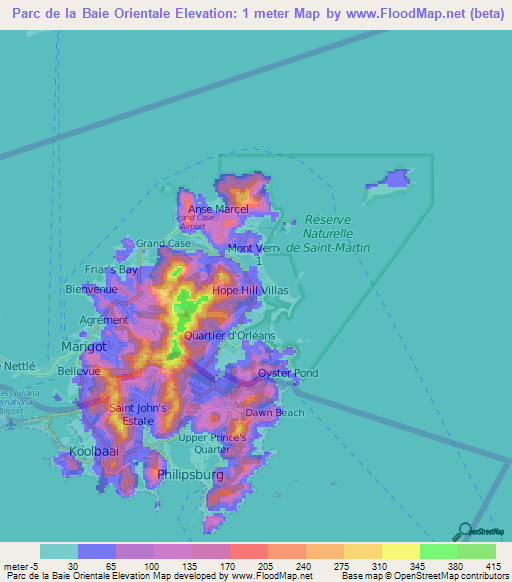 Parc de la Baie Orientale,Saint Martin Elevation Map