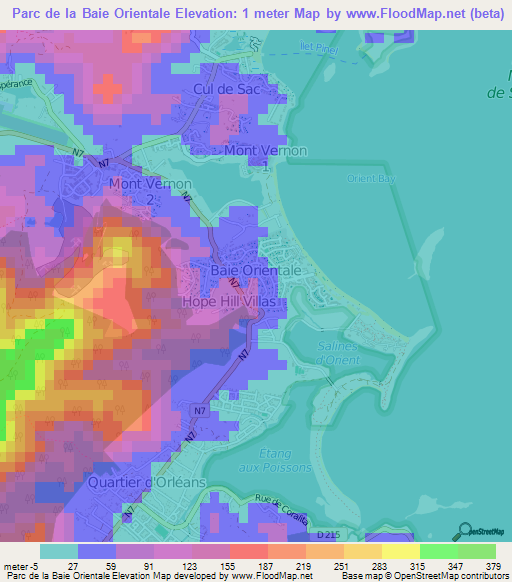 Parc de la Baie Orientale,Saint Martin Elevation Map