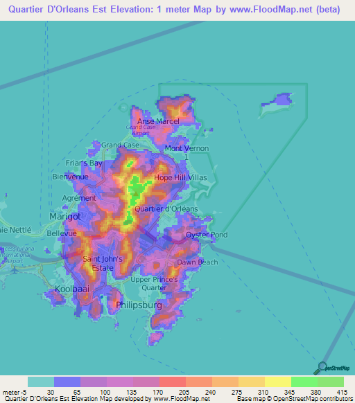 Elevation of Quartier D'Orleans Est,Saint Martin Elevation Map ...