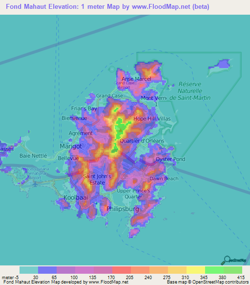 Fond Mahaut,Saint Martin Elevation Map