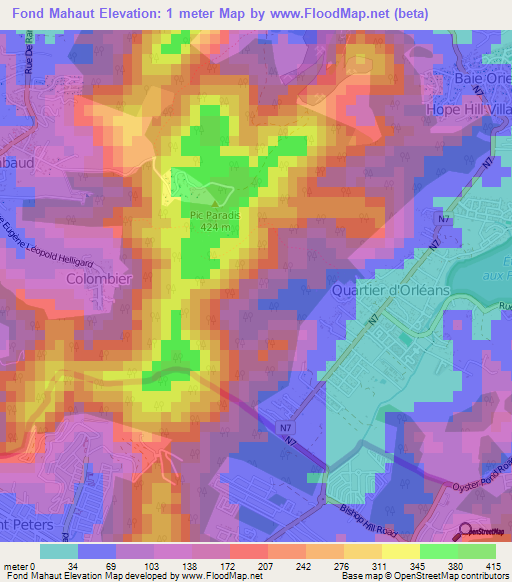 Fond Mahaut,Saint Martin Elevation Map