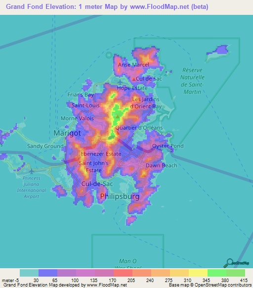 Grand Fond,Saint Martin Elevation Map