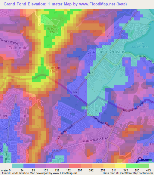 Grand Fond,Saint Martin Elevation Map