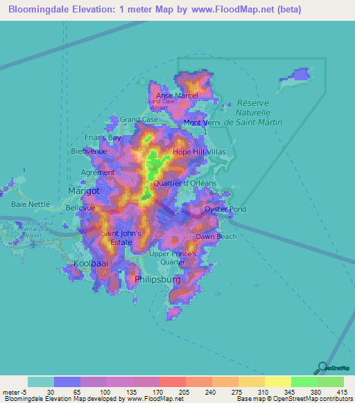 Bloomingdale,Saint Martin Elevation Map