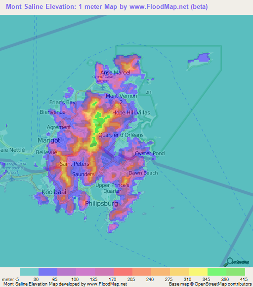 Mont Saline,Saint Martin Elevation Map