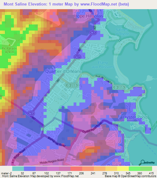 Mont Saline,Saint Martin Elevation Map