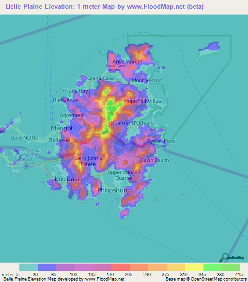 Belle Plaine,Saint Martin Elevation Map