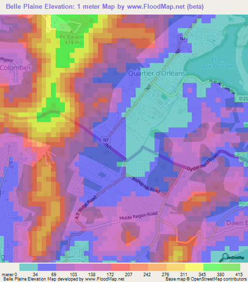 Belle Plaine,Saint Martin Elevation Map