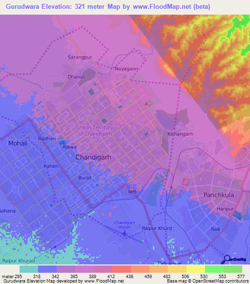 Gurudwara,India Elevation Map